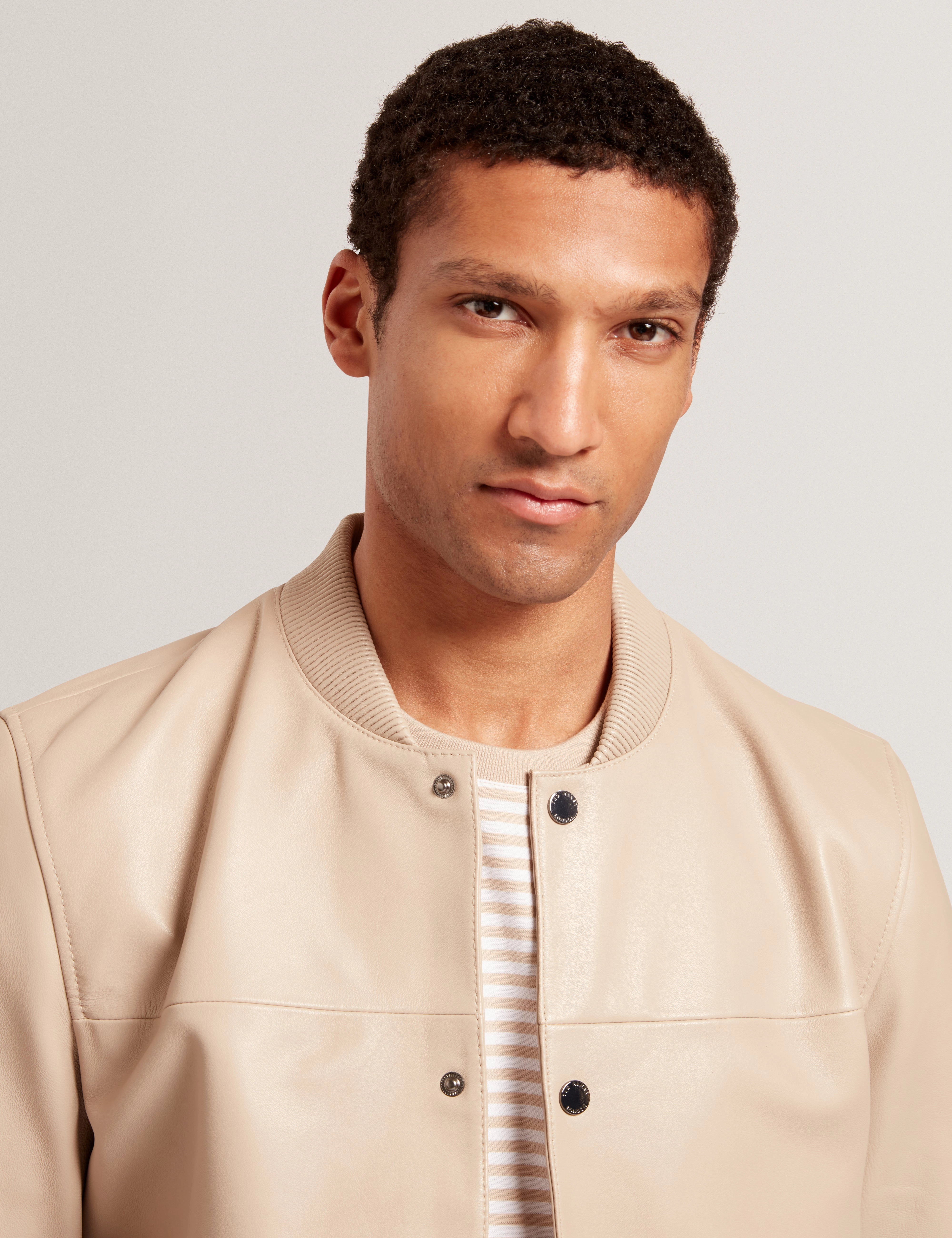 Soft Surroundings Jackets Leeams Leather Varsity Jacket Taupe