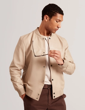 Fringed Leather Jackets Leeams Leather Varsity Jacket Taupe