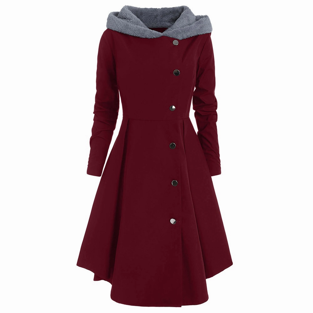 Suede Coats Long ROSEGAL Plus Size Asymmetric Contrast Hooded Skirted Coat