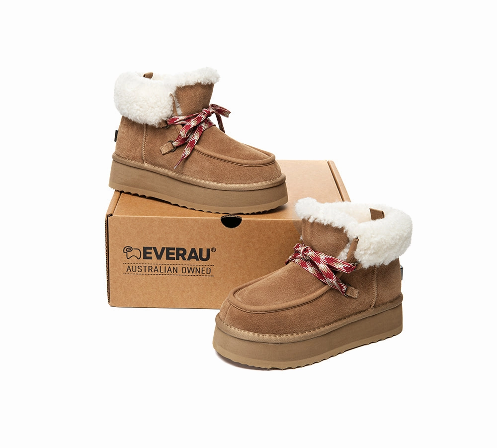 Ironworker Boots UGG EVERAU UGG Boots Women Sheepskin Wool Lace Up Ankle Platform Honour