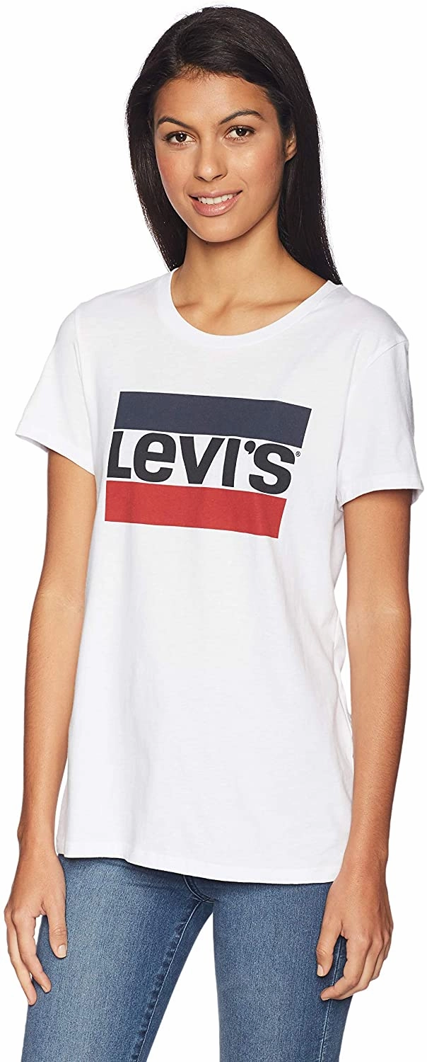 Levi's Women's Perfect Graphic Sportswear Logo White T-Shirt United States Of Indiana T Shirts