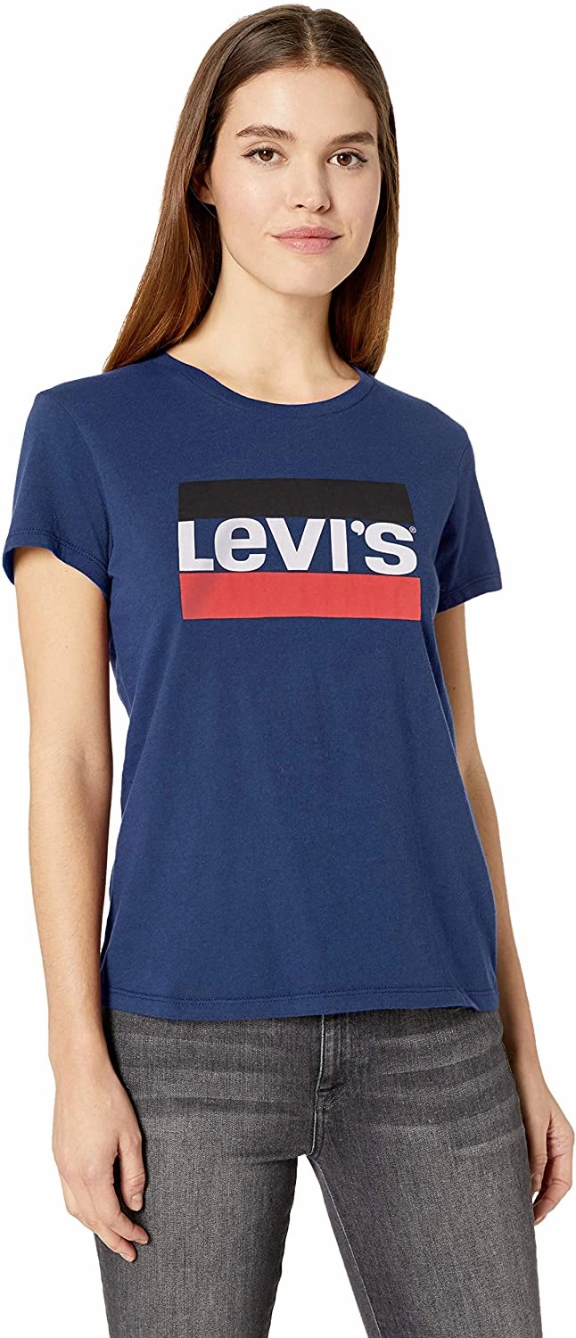 Levi's Women's Perfect Graphic Sportswear Logo White T-Shirt Vintage Oversized T Shirts