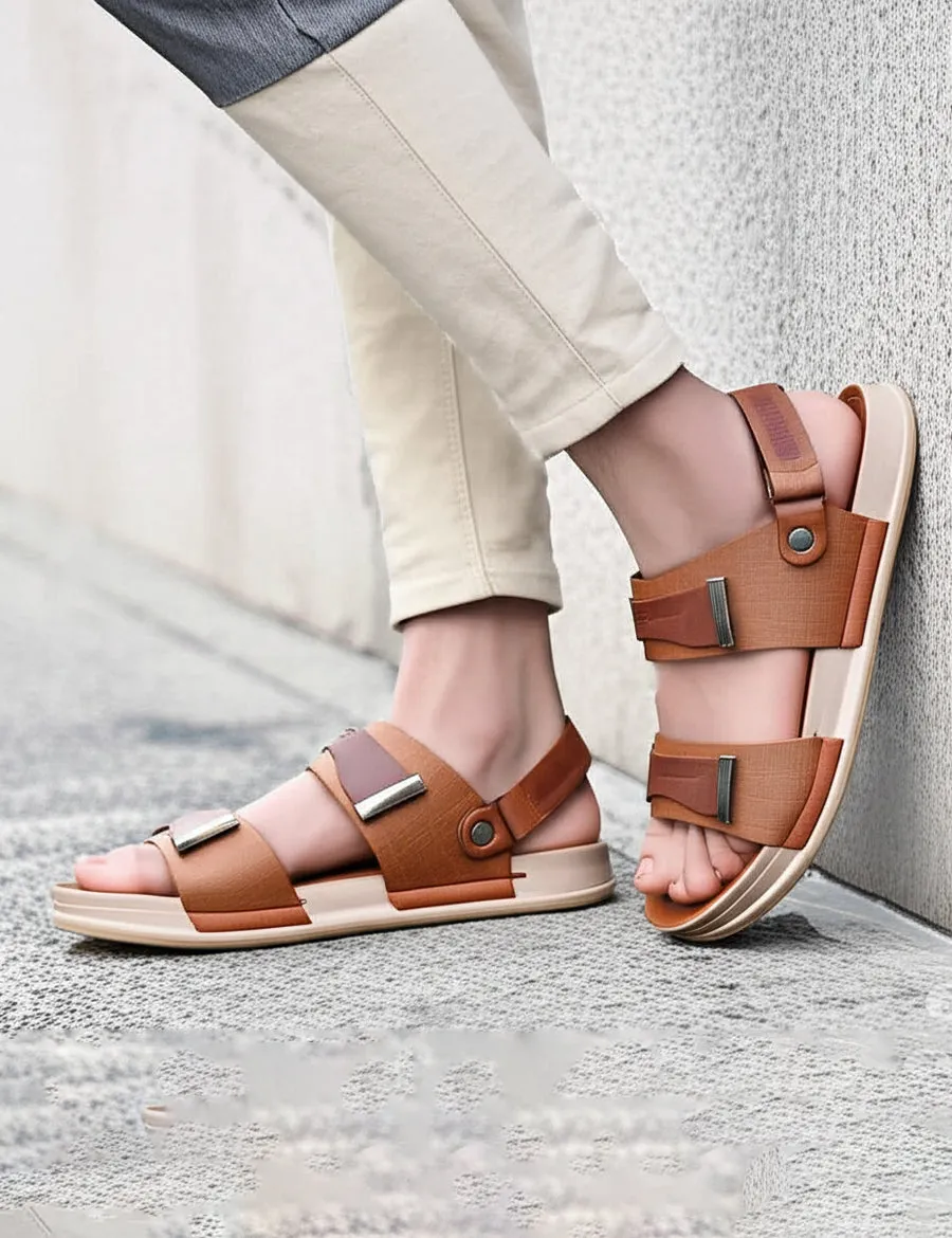 Light Brown Sandal for Men Metallic Wedge Sandals