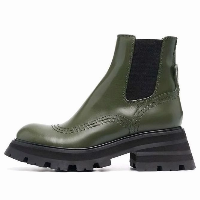 (WMNS) Alexander McQueen Leather Chelsea Ankle Boots 'Olive Black' 666368WHZ843241 # British Chelsea Boots