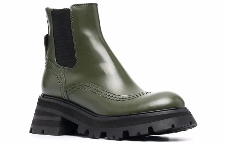 Chelsea Boots In Fashion (WMNS) Alexander McQueen Leather Chelsea Ankle Boots 'Olive Black' 666368WHZ843241 #