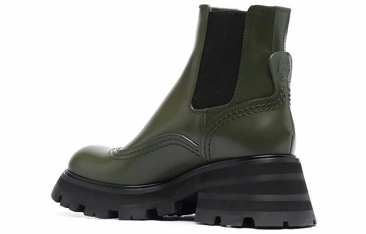 Tan Chelsea Boots Leather (WMNS) Alexander McQueen Leather Chelsea Ankle Boots 'Olive Black' 666368WHZ843241 #