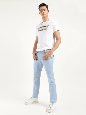 Cargo Pants With Elastic Waistband Men's Slim Fit Blue Chino Trousers