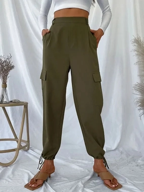 Casual Utilitarian Women's Cargo Pants - High-Rise Tapered Fit Mnml Rave Double Cargo Pants