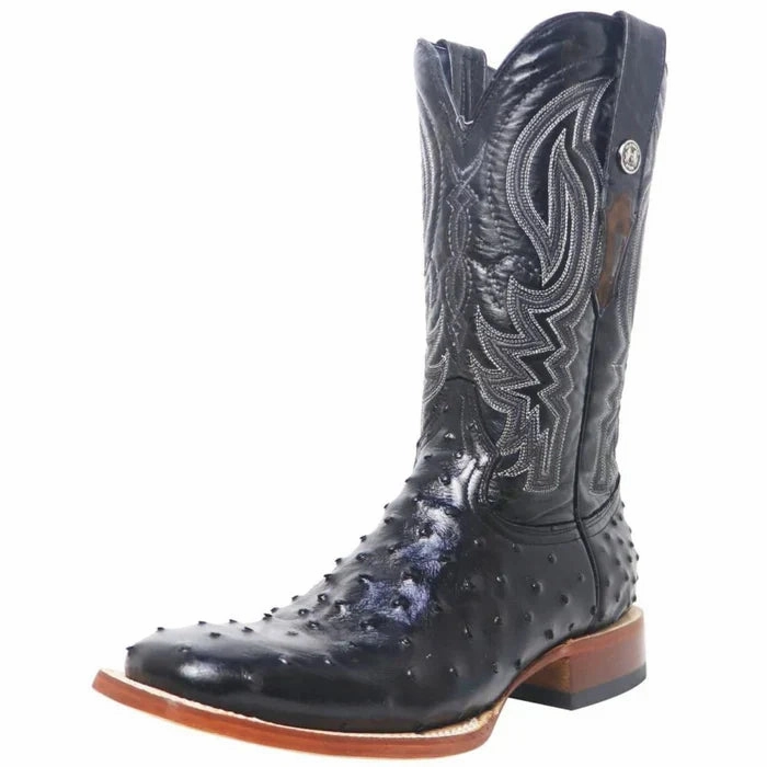 Swat Boots Men's Checotah Print Ostrich Square Toe Boots Black