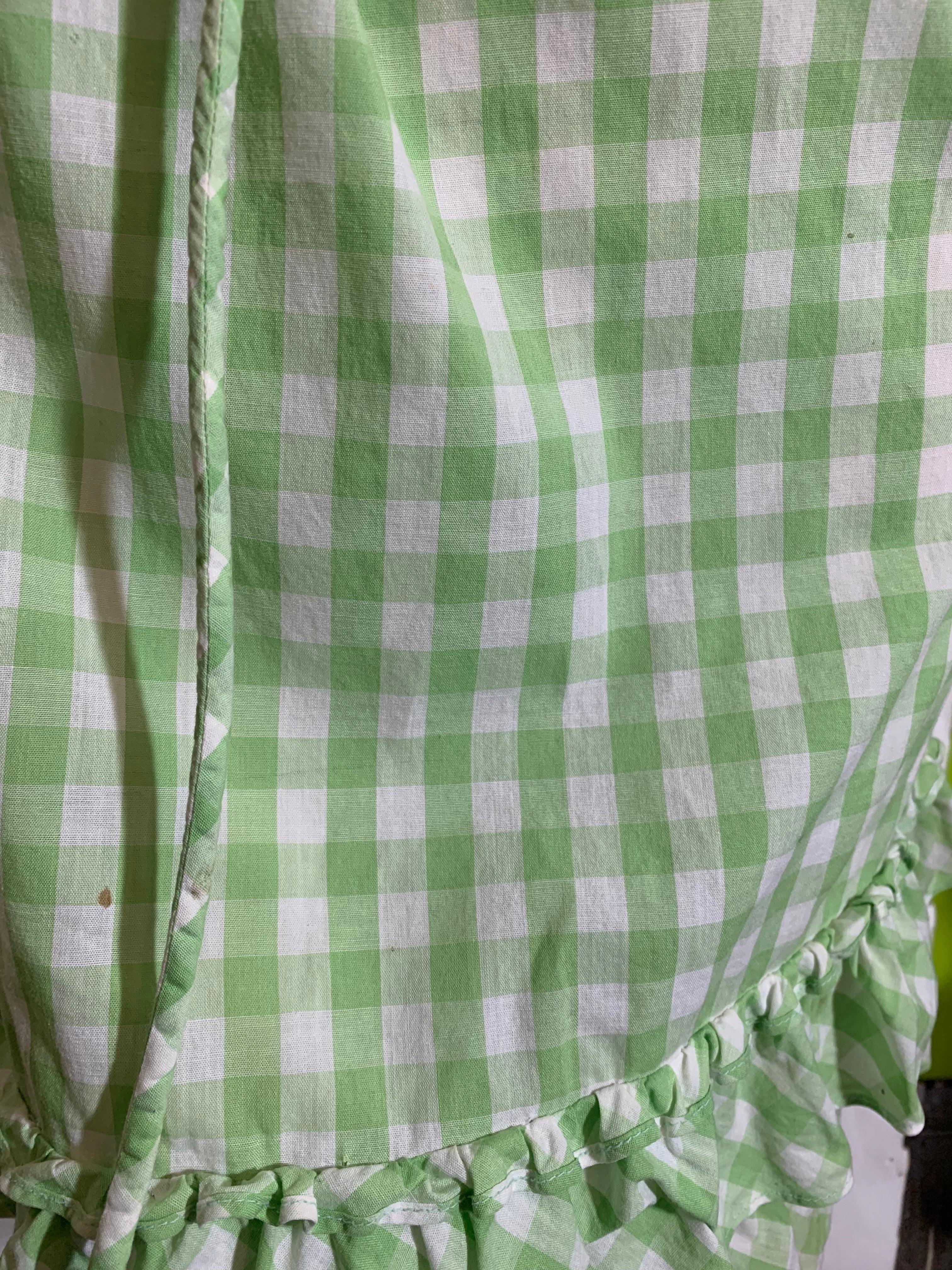 Inspired Mini Dress Lime Green Gingham Cotton Shift Dress circa 1960s