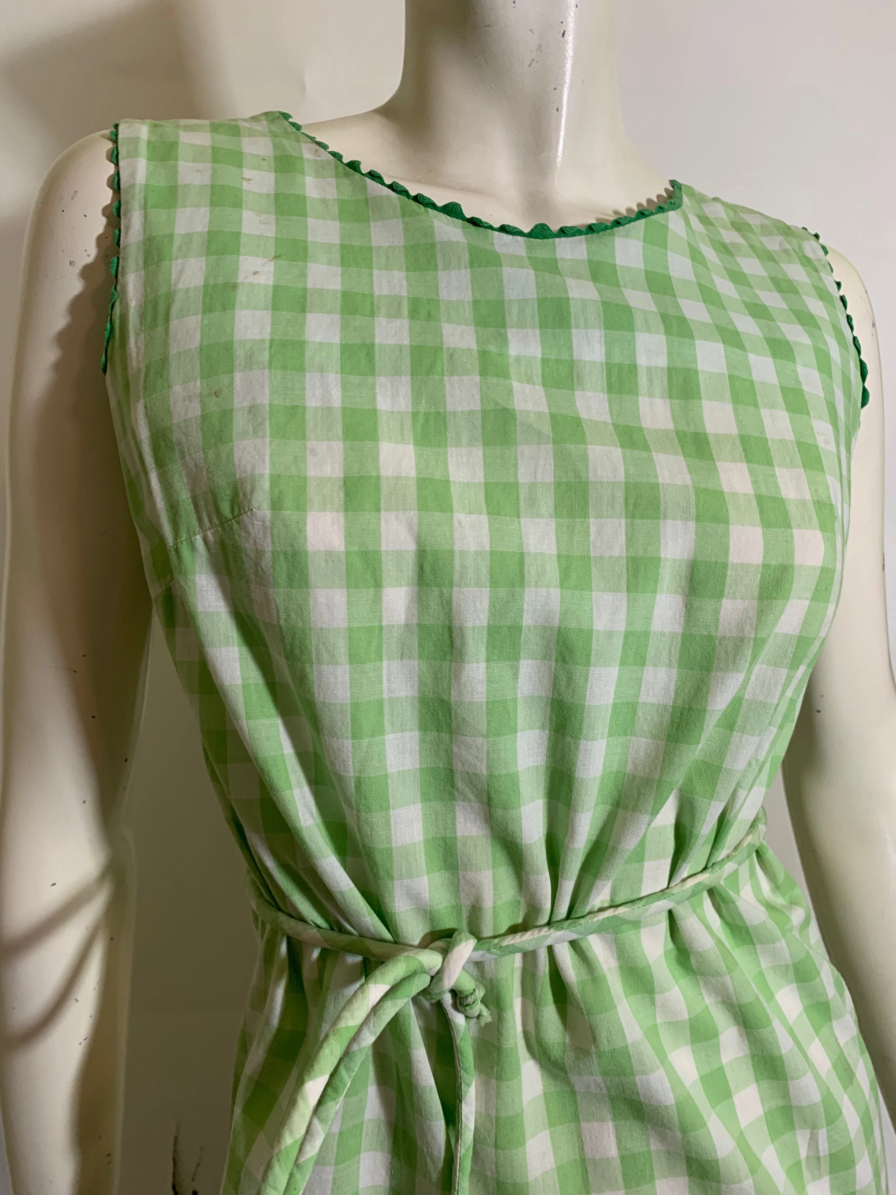 Silver Glitter Mini Dress Lime Green Gingham Cotton Shift Dress circa 1960s