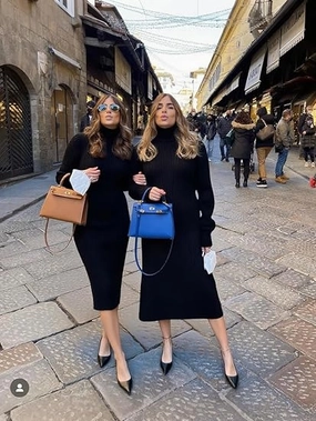 Midi Dress Tropical Long Sleeve Turtle Neck Midi Sweater Dress