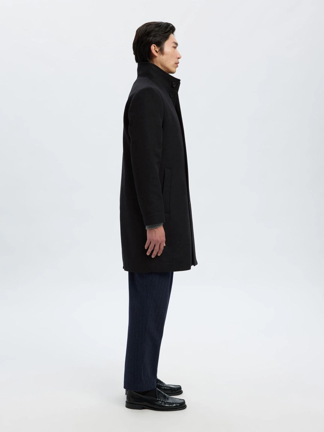 2025 Winter Coats Long Wool Blend Coat - Black