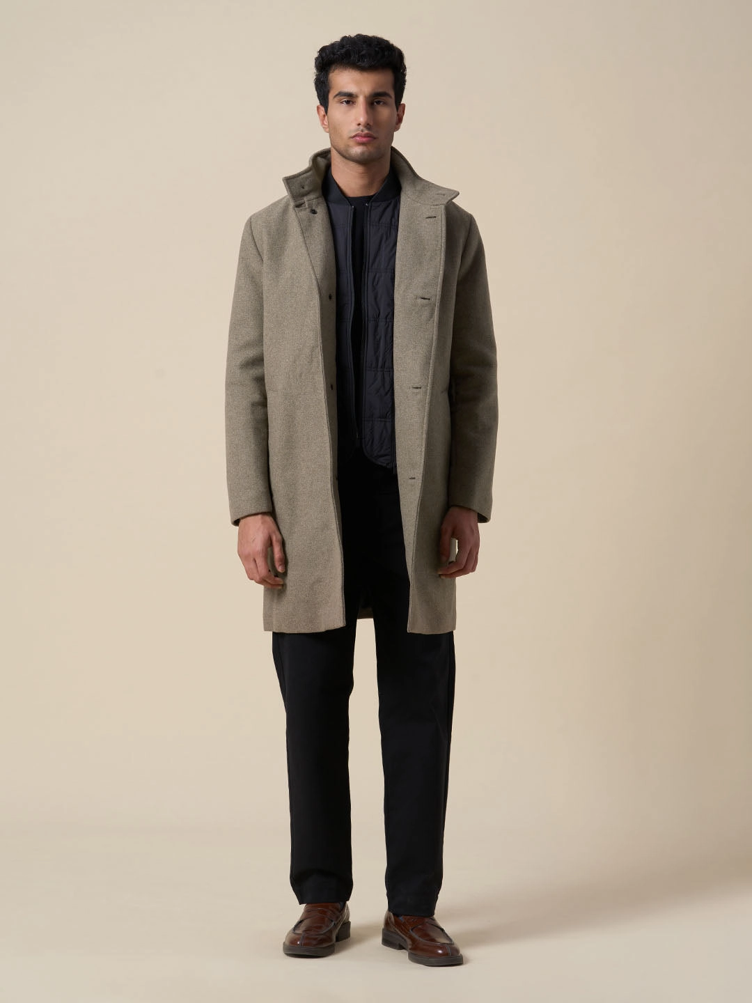 Long Wool Blend Coat Cattle Leather Coats