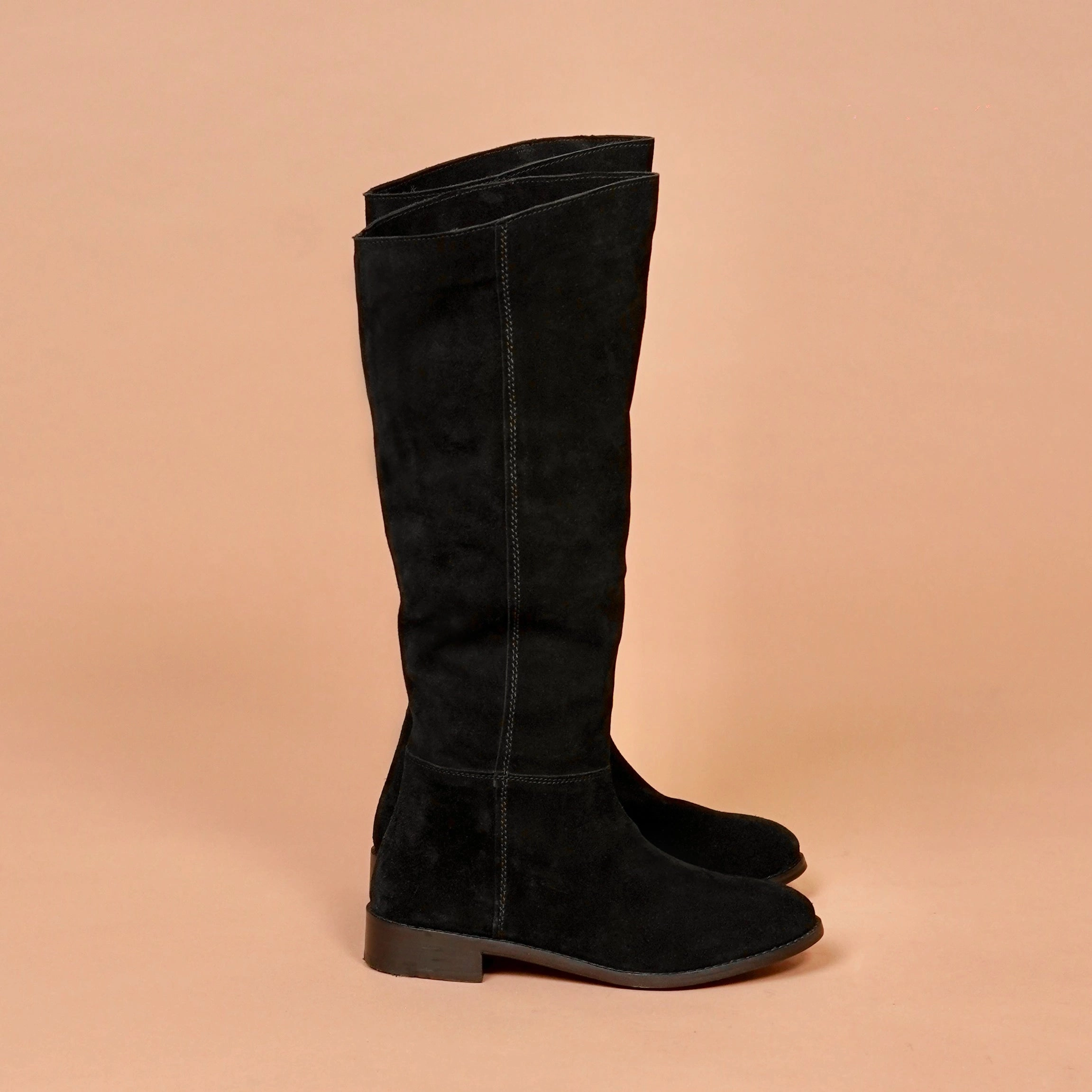 Roughout Boots Stivali Donno Lungo Nero  Women's Black Knee-High Suede Boots | dmodot