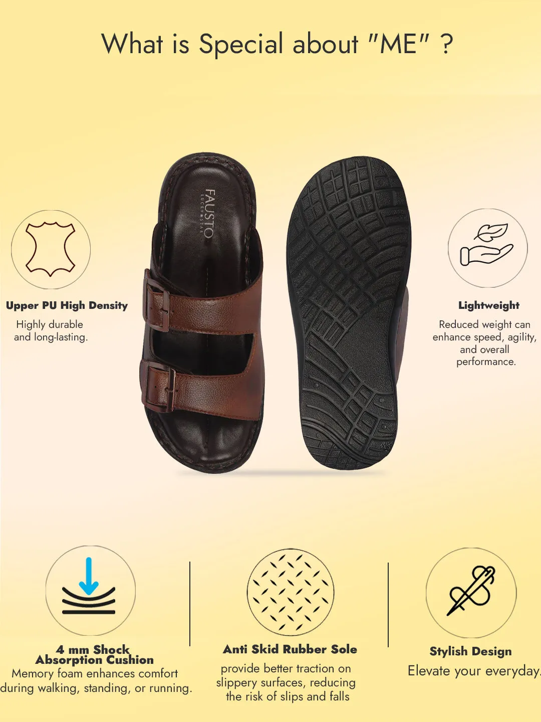 Men Brown Open Toe Broad Feet Double Adjustable Strap Ethnic Kurta Slip On Sandals|Anti-Skid Sole Slippers|Memory Cushion Insole Straps For Sandals