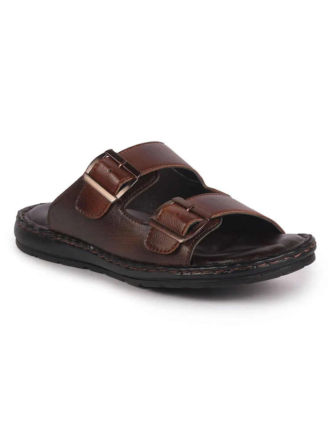 Sandals Grande Saint Lucia Men Brown Open Toe Broad Feet Double Adjustable Strap Ethnic Kurta Slip On Sandals|Anti-Skid Sole Slippers|Memory Cushion Insole