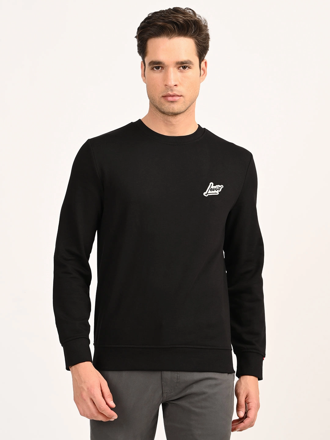 Men's Brand Logo Black Crew Neck Sweatshirt Provincetown Sweatshirts