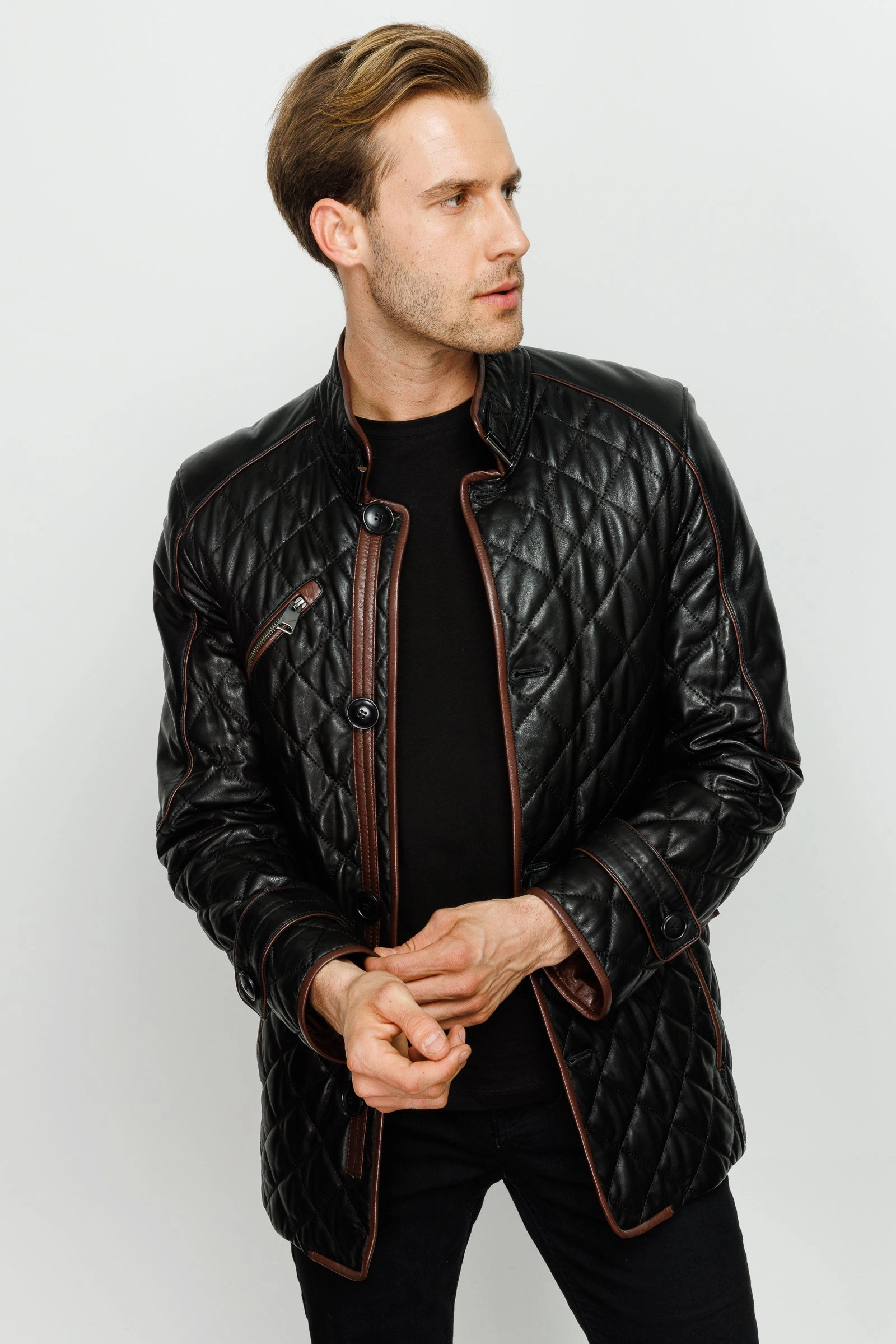 Printed Fleece Jackets The Martinez Black Leather Men Jacket