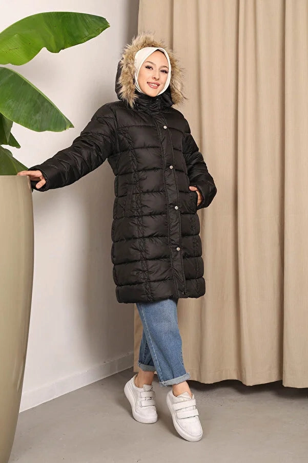 Jackets Uk Imajbutik Womem's Brown Hooded Puffer Coat