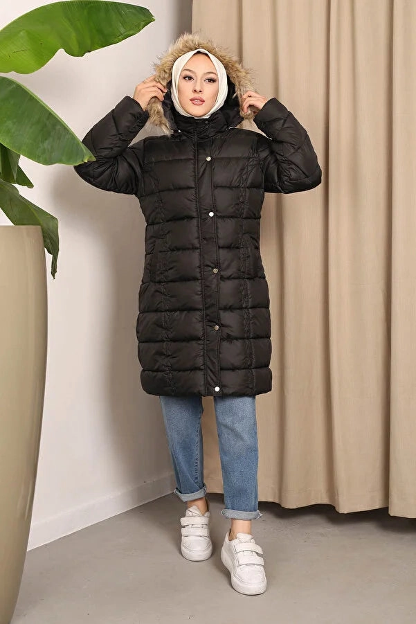 Men Winter Coats And Jackets Imajbutik Womem's Brown Hooded Puffer Coat