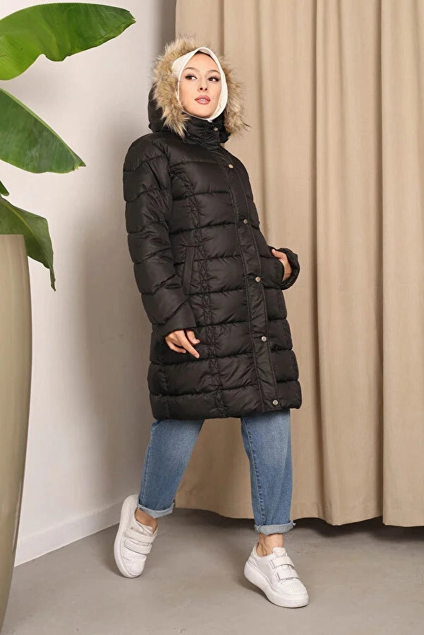 The Warmest Winter Coats Imajbutik Womem's Brown Hooded Puffer Coat