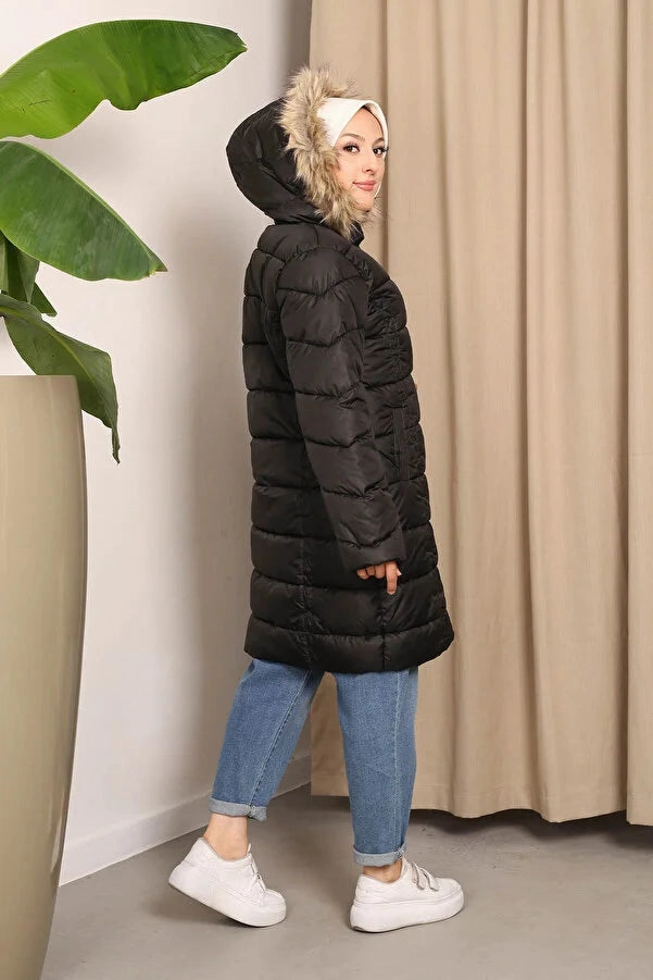 Imajbutik Womem's Brown Hooded Puffer Coat Second Hand Fur Coats