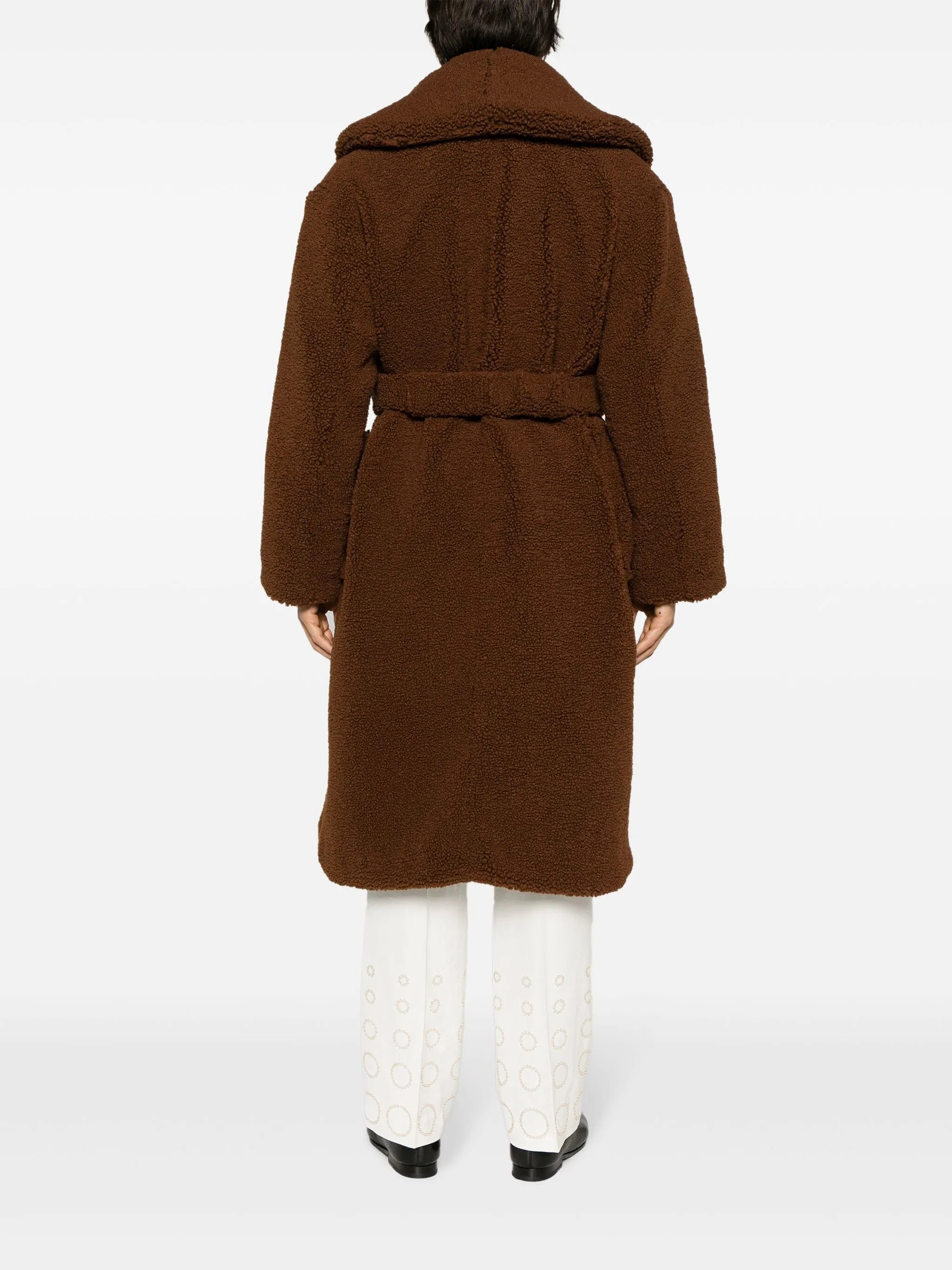 To Wear Over Suits belted faux-shearling coat