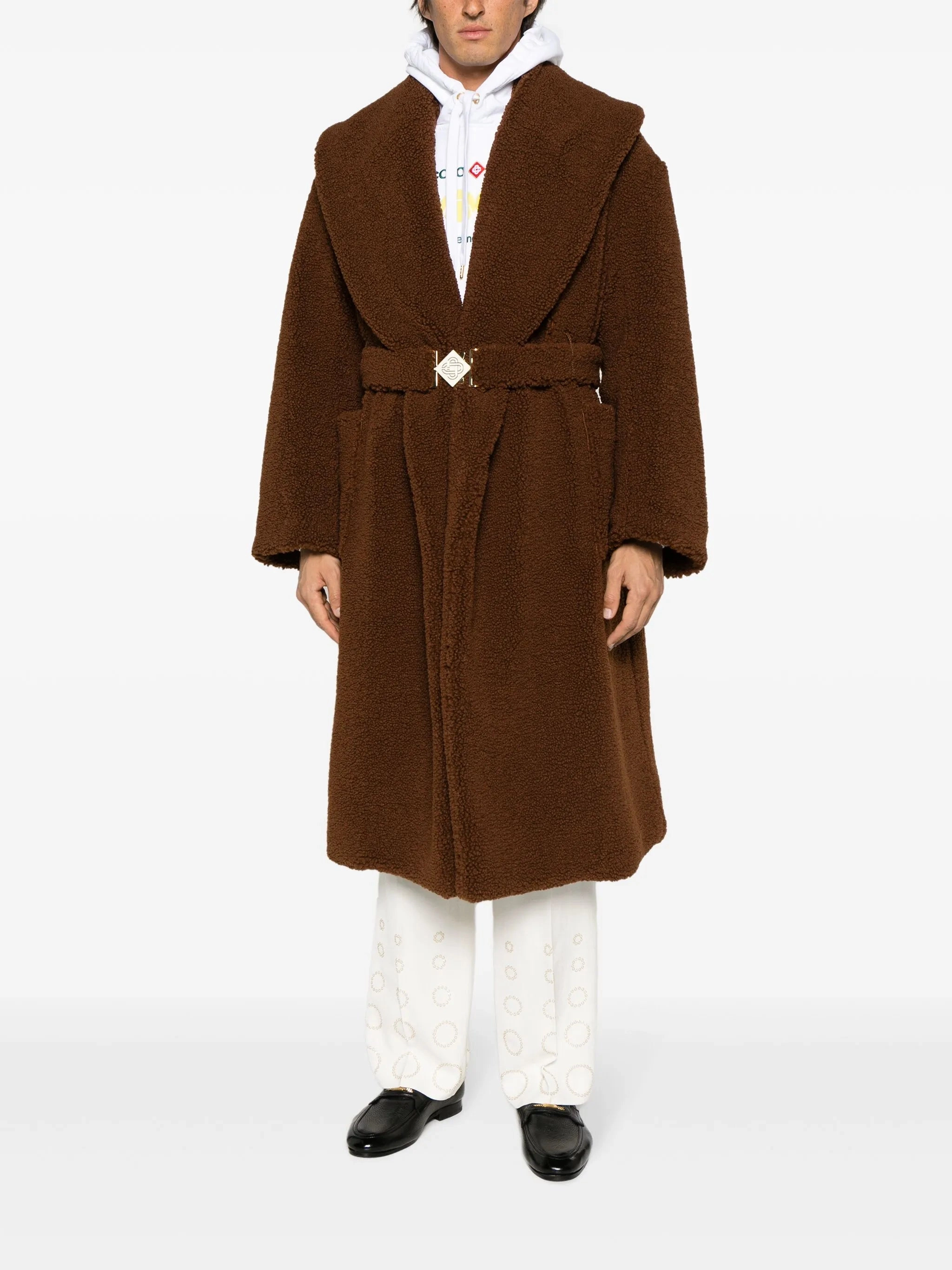 belted faux-shearling coat House Coats With Zipper