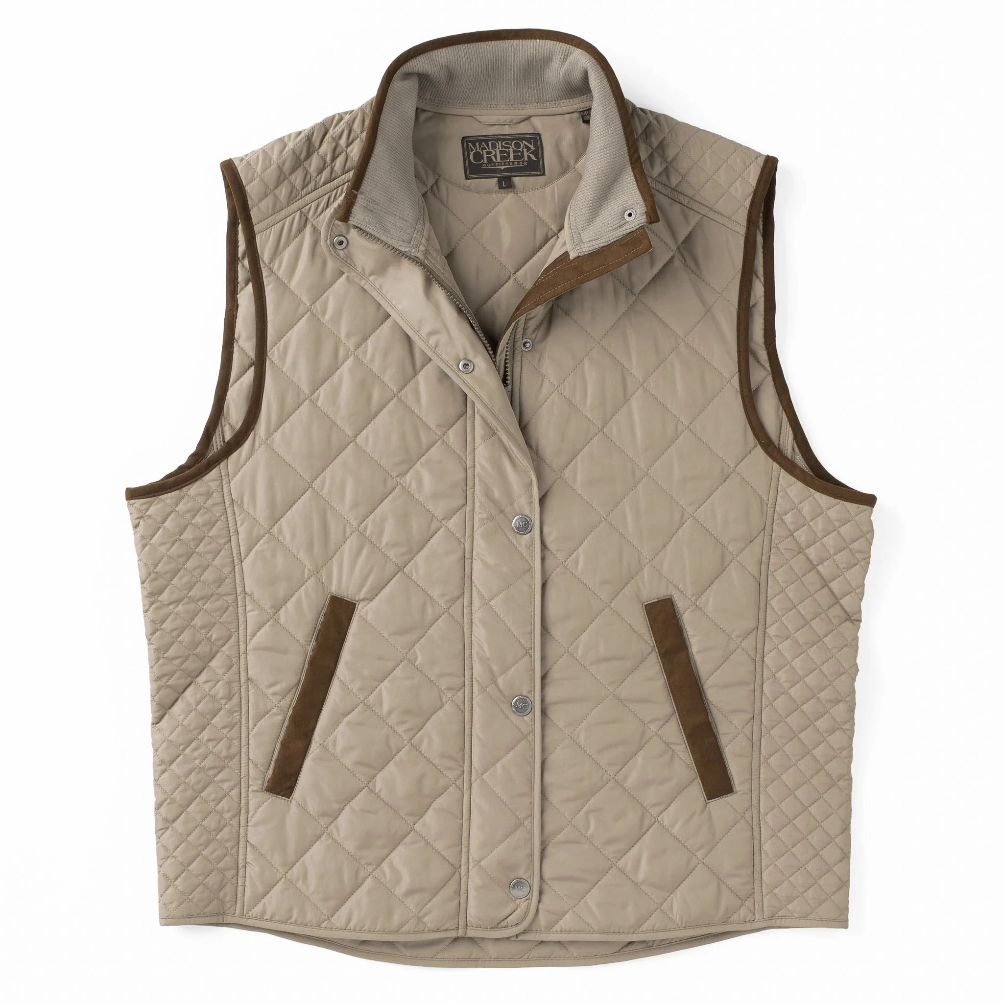 Plus Size Activewear Jackets Madison Creek Greenville Diamond Quilted Nylon Vest in Dark Khaki