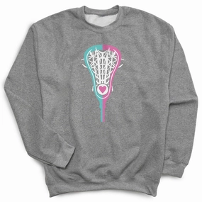 Girls Lacrosse Crewneck Sweatshirt - Lacrosse Stick Heart Ladies Snowman Sweatshirts