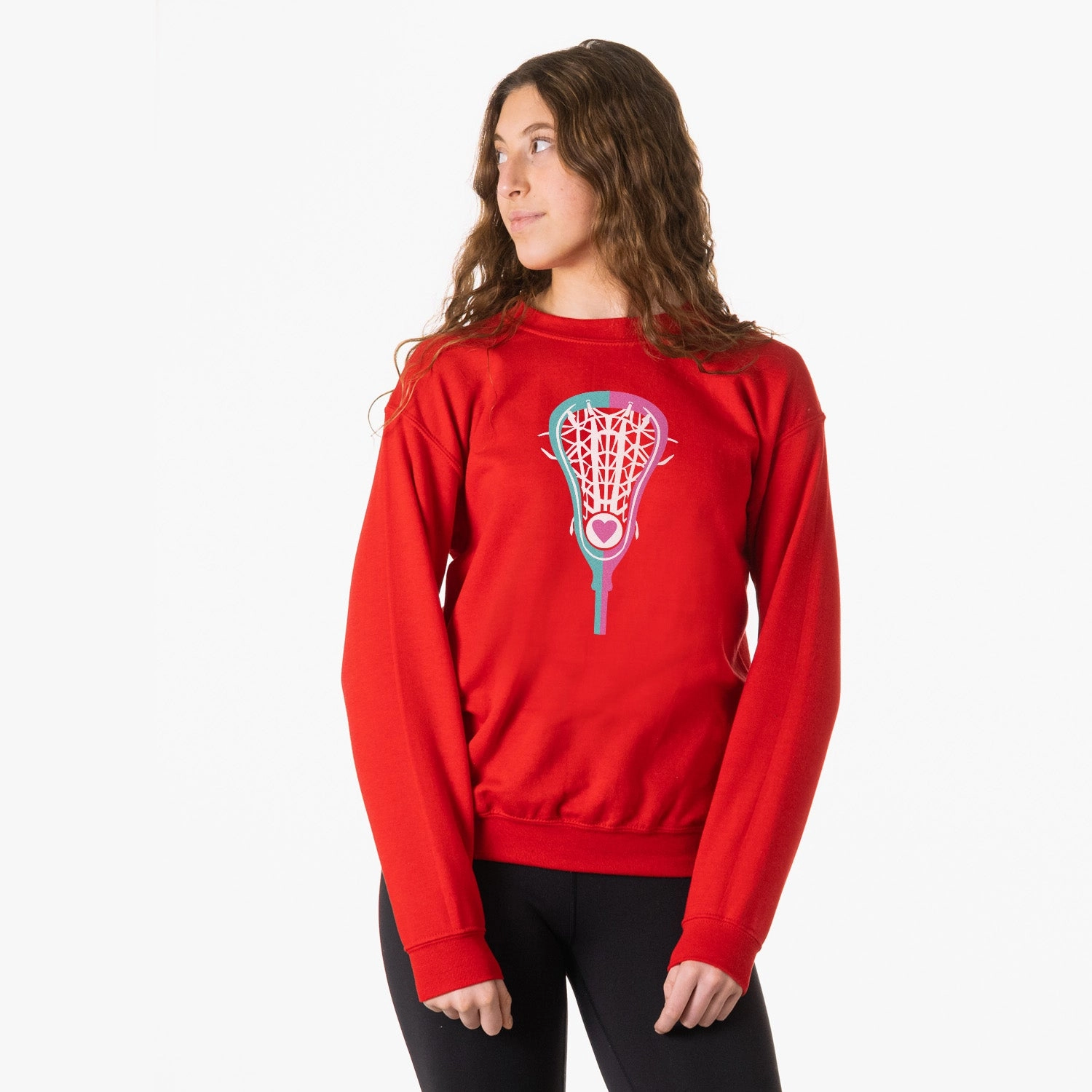Girls Lacrosse Crewneck Sweatshirt - Lacrosse Stick Heart Carmel By The Sea Sweatshirts