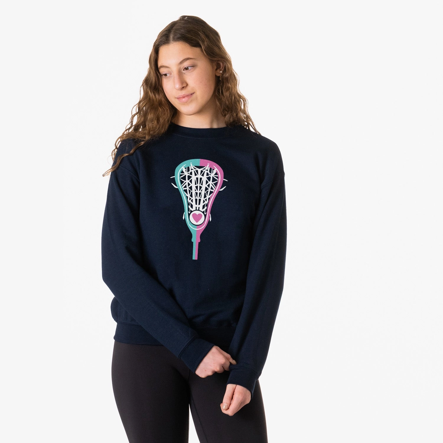 Girls Lacrosse Crewneck Sweatshirt - Lacrosse Stick Heart Ups Sweatshirts