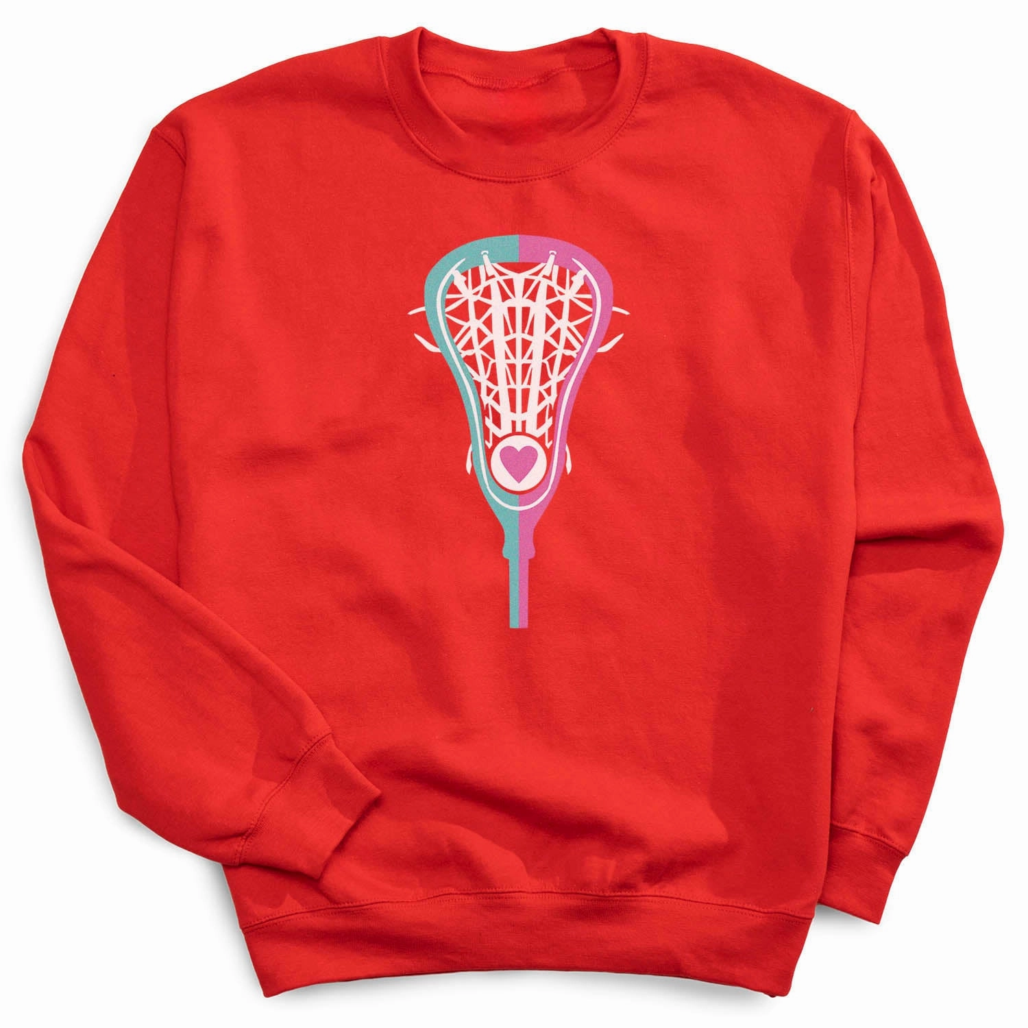 Girls Lacrosse Crewneck Sweatshirt - Lacrosse Stick Heart Custom Hockey Sweatshirts With Laces