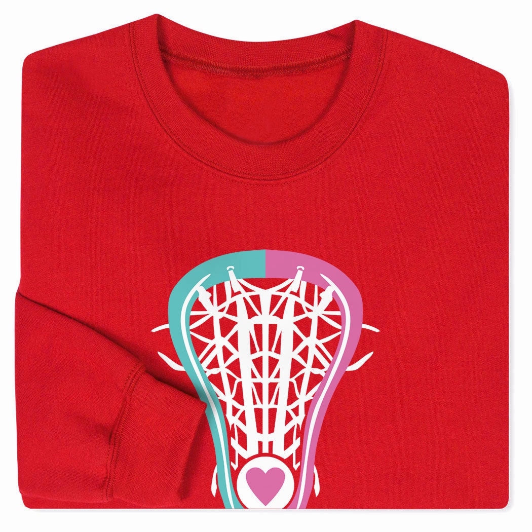 Girls Lacrosse Crewneck Sweatshirt - Lacrosse Stick Heart 4x Crewneck Sweatshirts