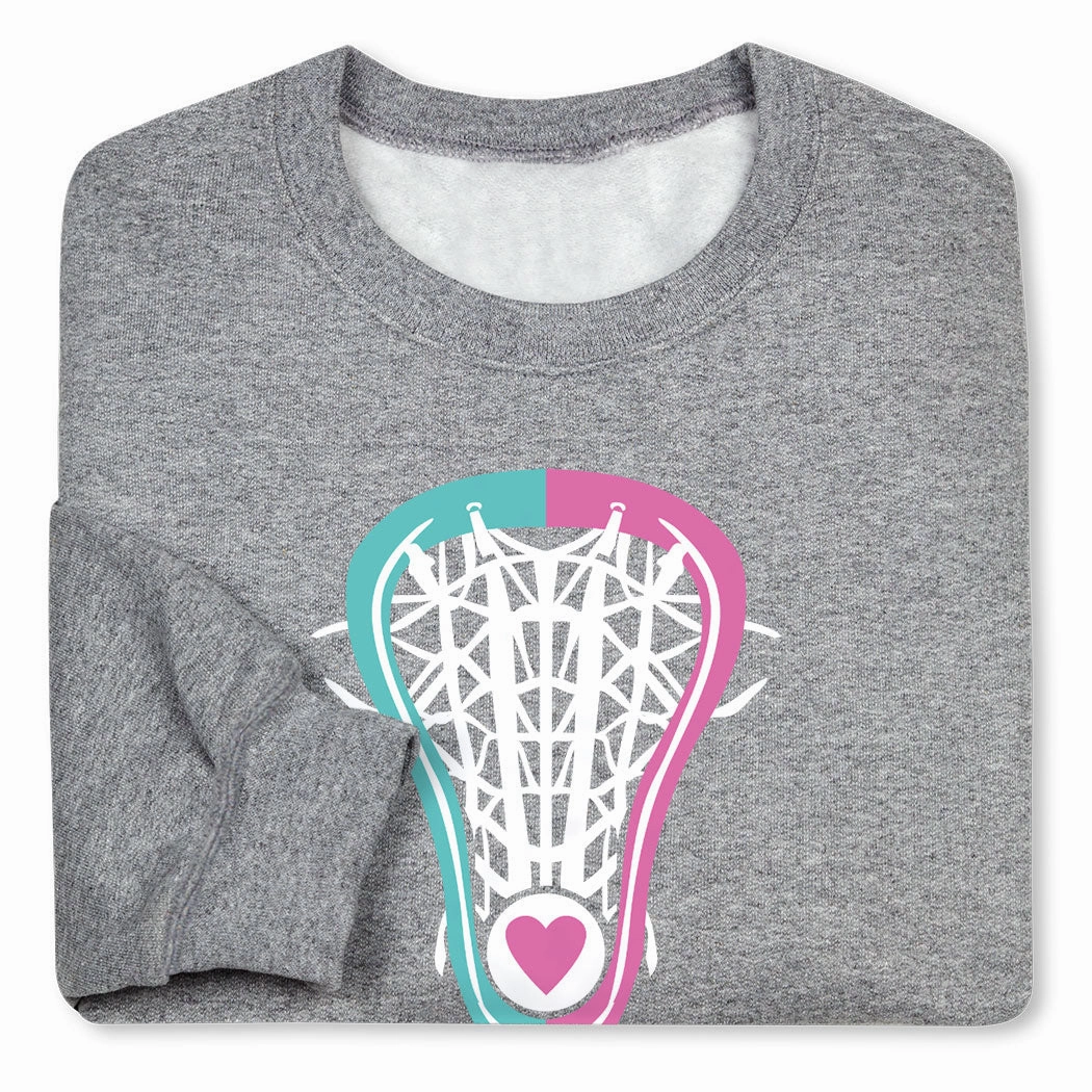 Zip Up Hooded Sweatshirts Girls Lacrosse Crewneck Sweatshirt - Lacrosse Stick Heart