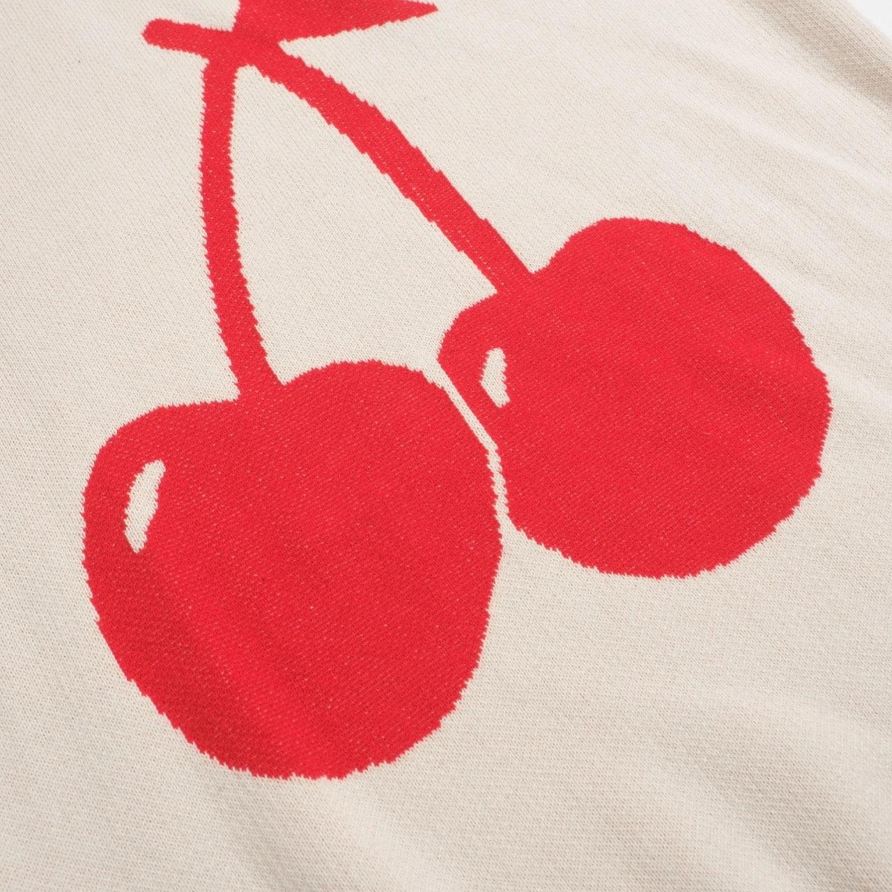 Deima Knitwear Balaclava Women retro cream white cherry jacquard knitwear