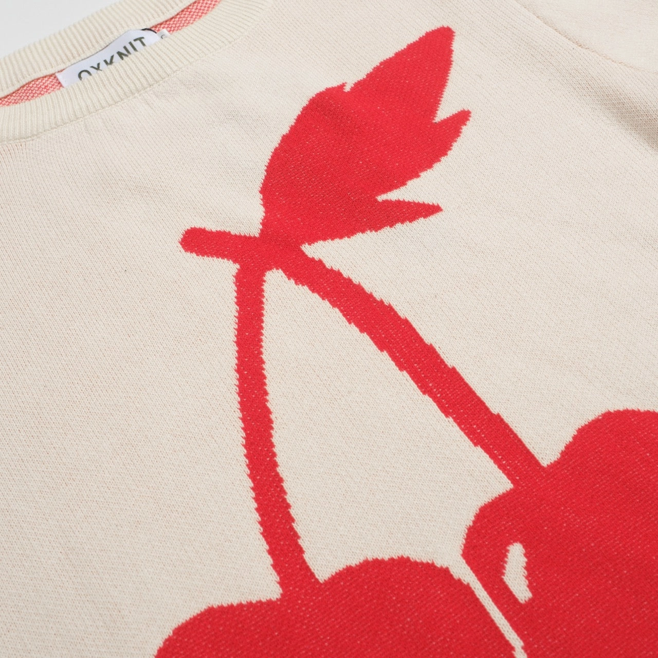 Women retro cream white cherry jacquard knitwear Crea Knitwear