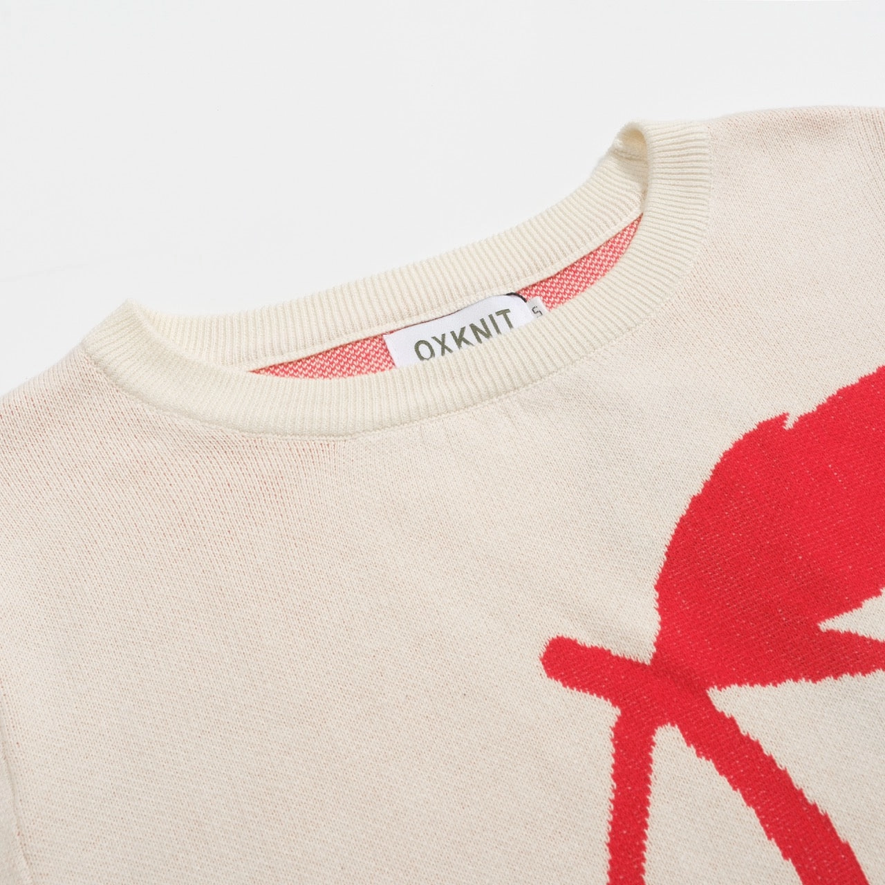 Women retro cream white cherry jacquard knitwear Knitwear Ltd