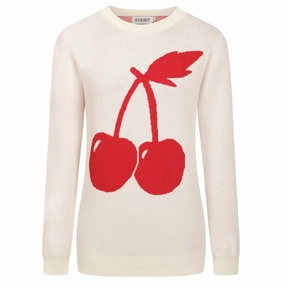 Fall 2023 Knitwear Trends Women retro cream white cherry jacquard knitwear