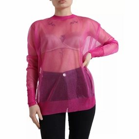 Dolce & Gabbana Pink Sheer Long Sleeves Crewneck Top Blouse 4x T Shirts