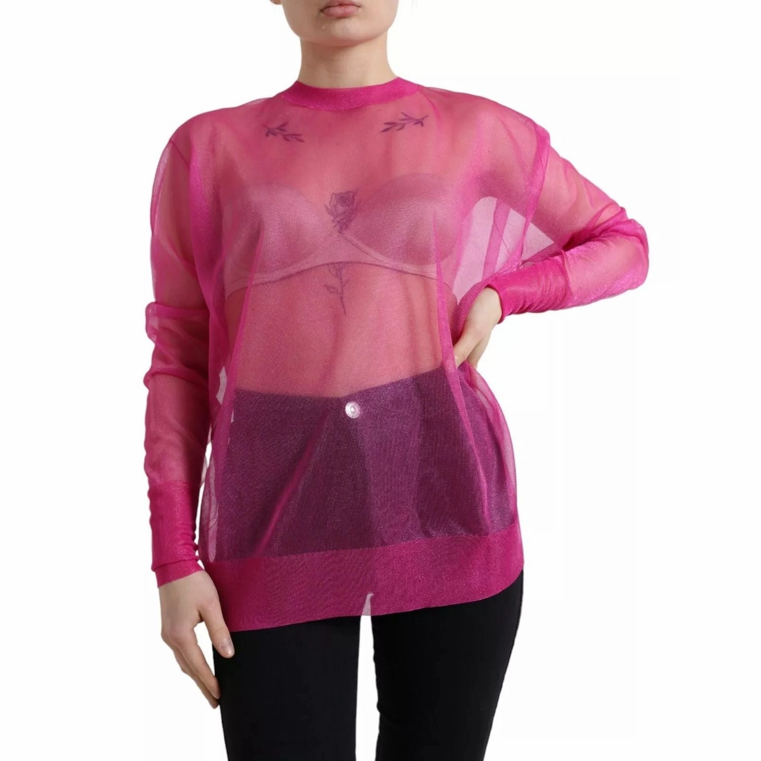 Dolce & Gabbana Pink Sheer Long Sleeves Crewneck Top Blouse Maternity Halloween