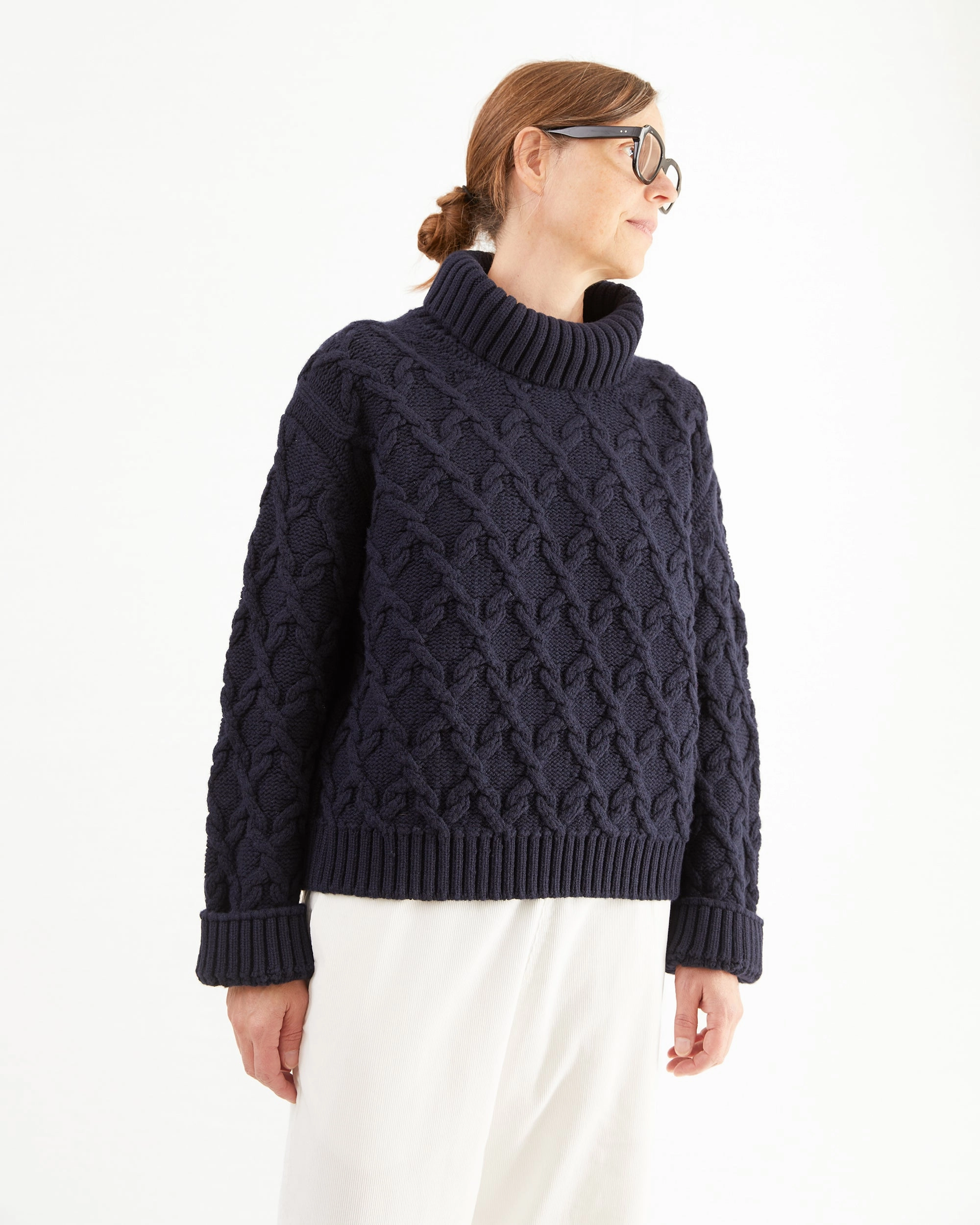 McGeorge Womens Cable Knit Turtleneck in Navy Peter Pilotto Knitwear