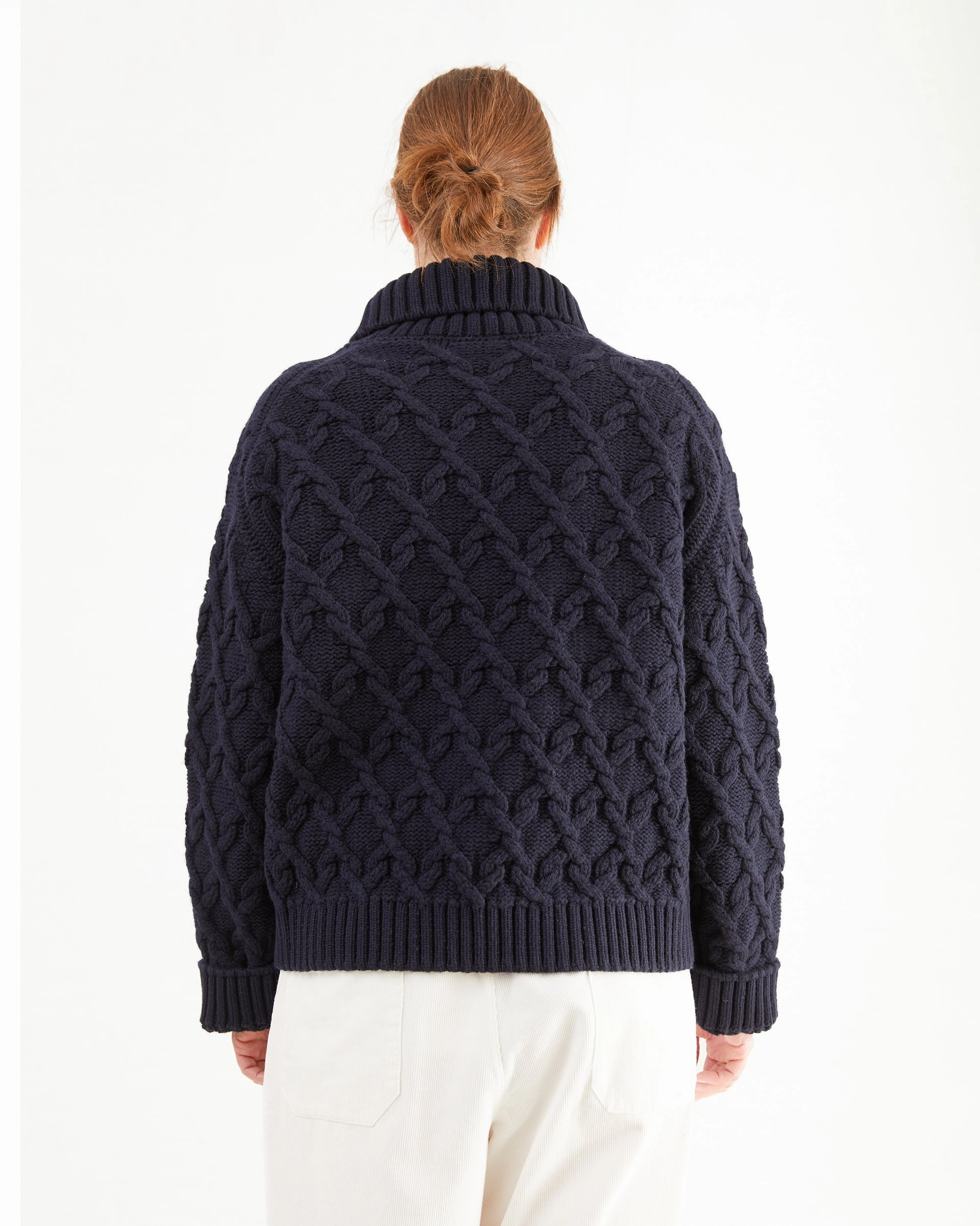 Rose Carmine Knitwear McGeorge Womens Cable Knit Turtleneck in Navy