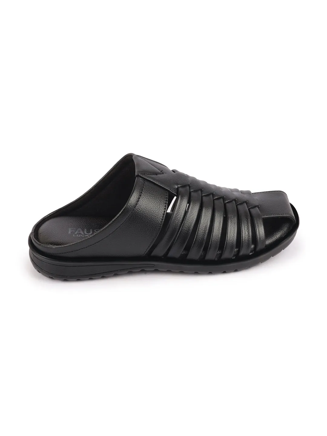 Sandals Keen Men Black Genuine Leather Criss Cross Strap Back Open Slip On Closed Toe Dress Sandals