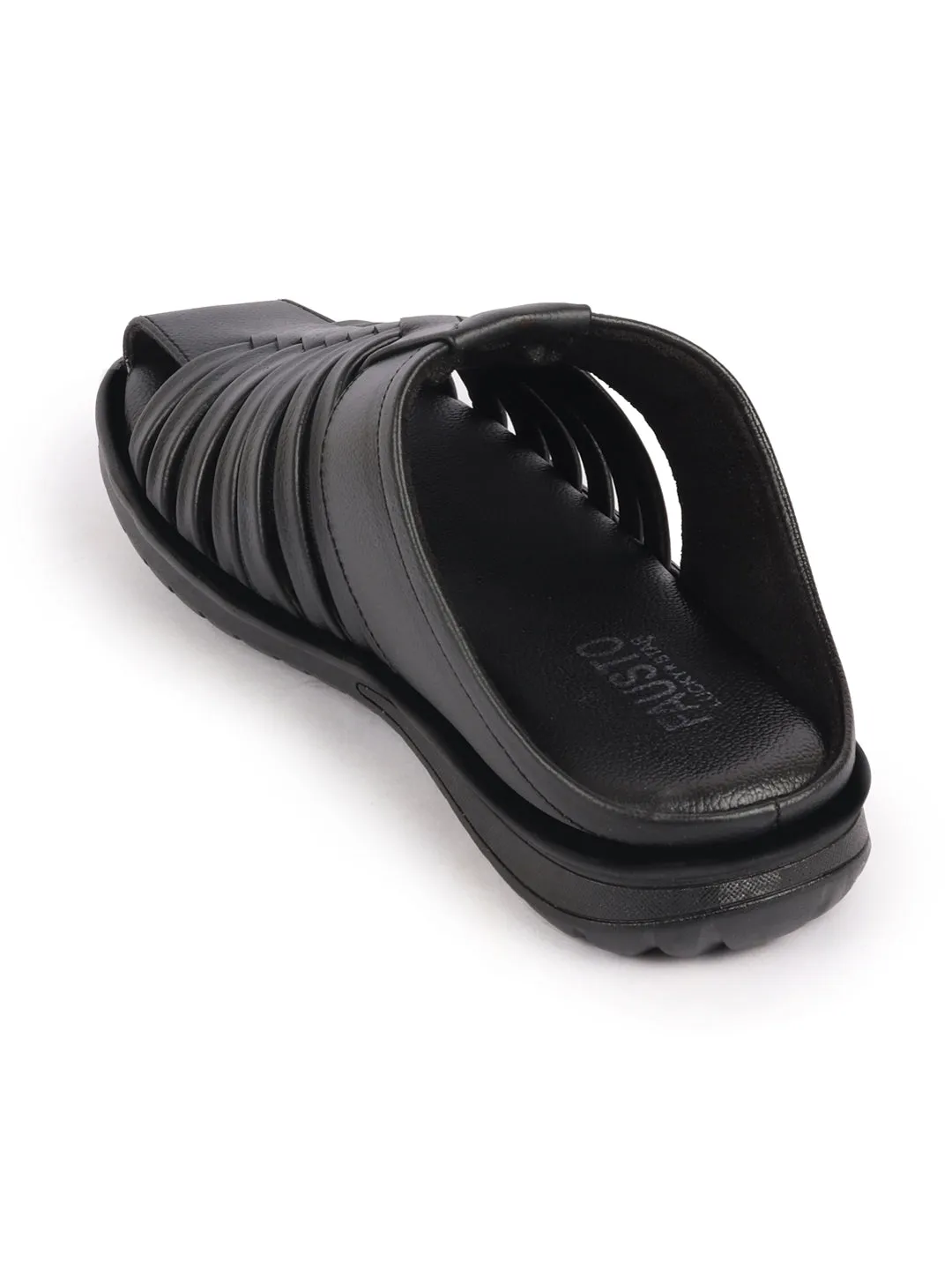 Ankle Strap Sandals Men Black Genuine Leather Criss Cross Strap Back Open Slip On Closed Toe Dress Sandals