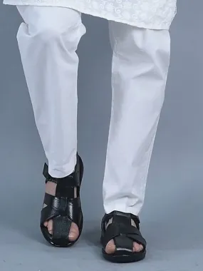 Slide Sandals Vs Flip Flops Men Black Genuine Leather Hook & Loop Closed Toe Fisherman Roman Sandals