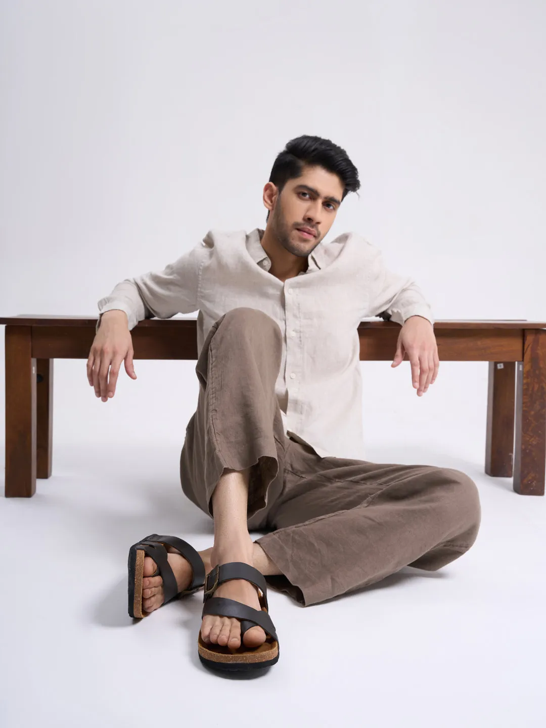 Sandals South Coast Prices Men Black Genuine Leather Toe Ring Adjustable Strap Slip On Outdoor Slippers|Cork Latex Suede Footbed|Deep Heel Cup Insole