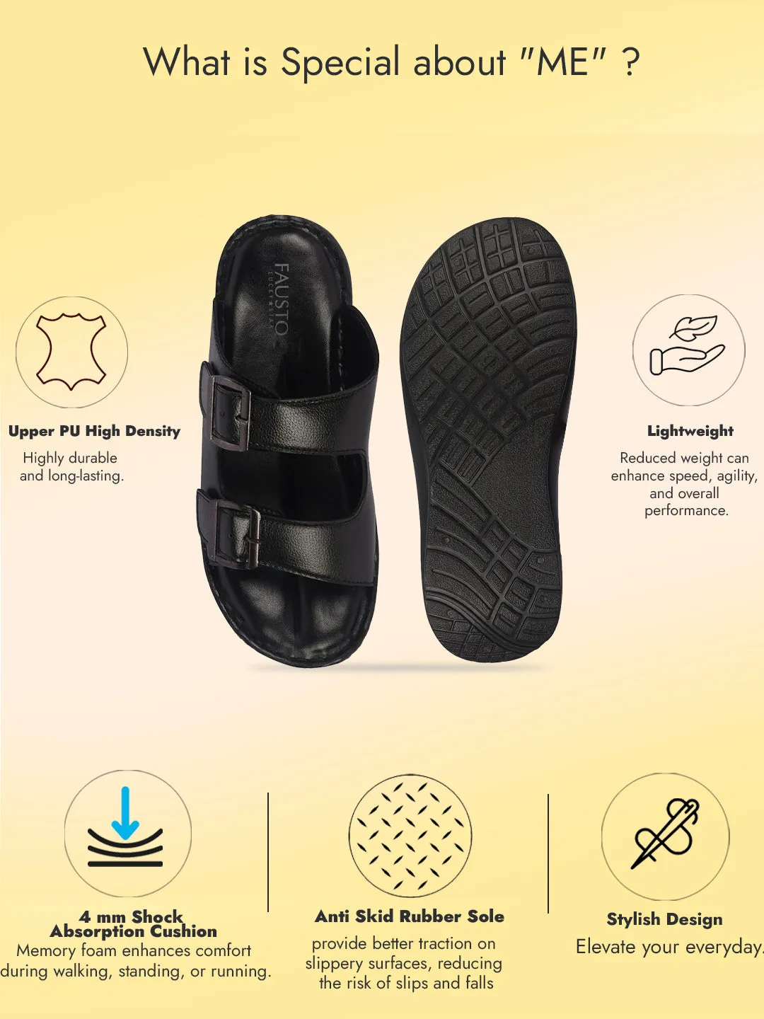 Sandals Size 5 Men Black Open Toe Broad Feet Double Adjustable Strap Ethnic Kurta Slip On Sandals|Anti-Skid Sole Slippers|Memory Cushion Insole