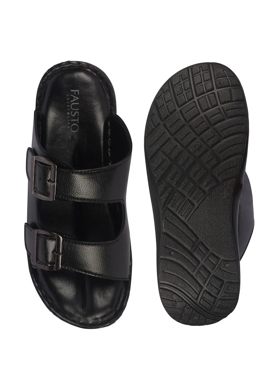 Men Black Open Toe Broad Feet Double Adjustable Strap Ethnic Kurta Slip On Sandals|Anti-Skid Sole Slippers|Memory Cushion Insole Best Sneaker Sandals